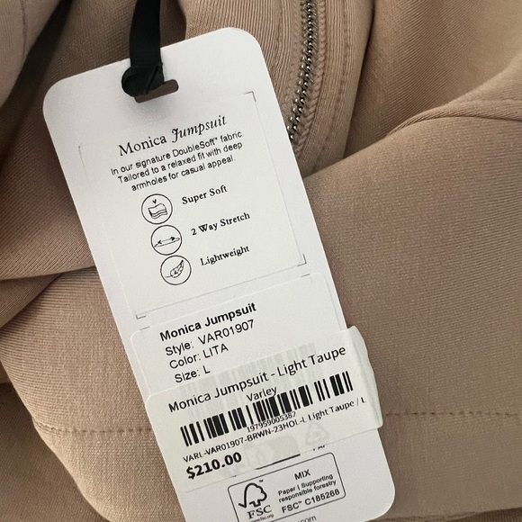 NWT VARLEY Monica Jumpsuit Double Soft in Light Taupe Sz L - Picture 4 of 4